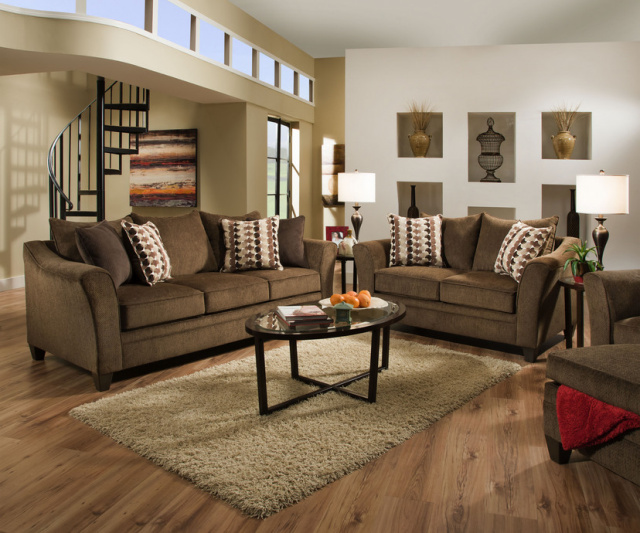 6485 Sofa and Loveseat in Albany Slate and Chestnut